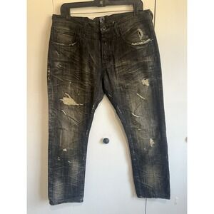 PRPS Jeans Mens 34x28 Black Denim Distressed Button Fly Faded Rips,